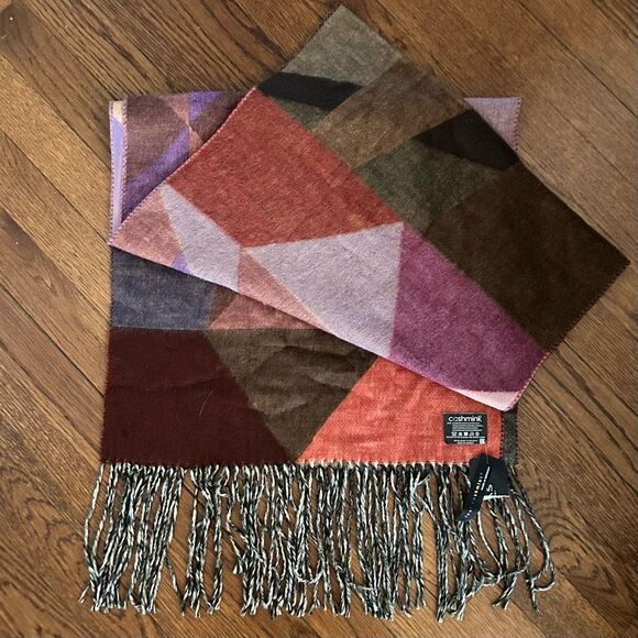 Faux Cashmere Scarf Wrap Geometric Purple Pink Gray Maroon Jewel Tones NEW - Picture 3 of 6